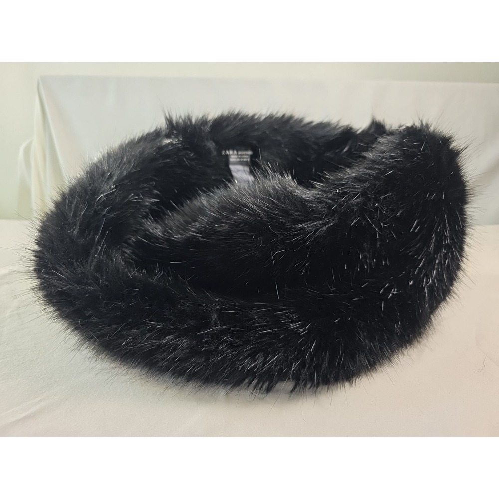 Zara Black Faux Fur Infinity Circle Winter Neck Warmer Scarf Luxurious Black New